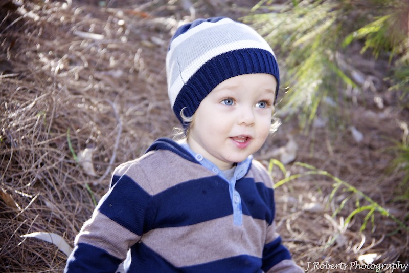 Little boy with winter beanie and smile - family portrait photography sydney